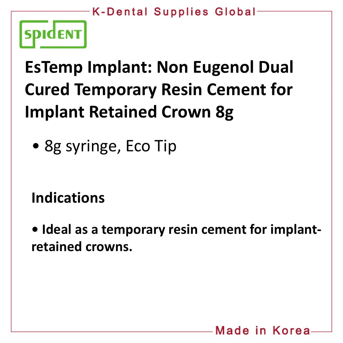 EsTemp Implant Temporary Resin Cement 8g