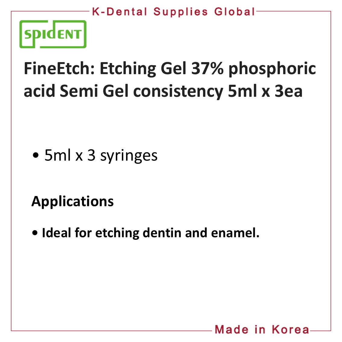FineEtch(37% Etching Gel) 5ml x 3ea