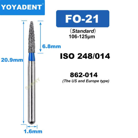 Dental Diamond Burs FO Standard for High Speed 1.6mm 10pcs/Pack