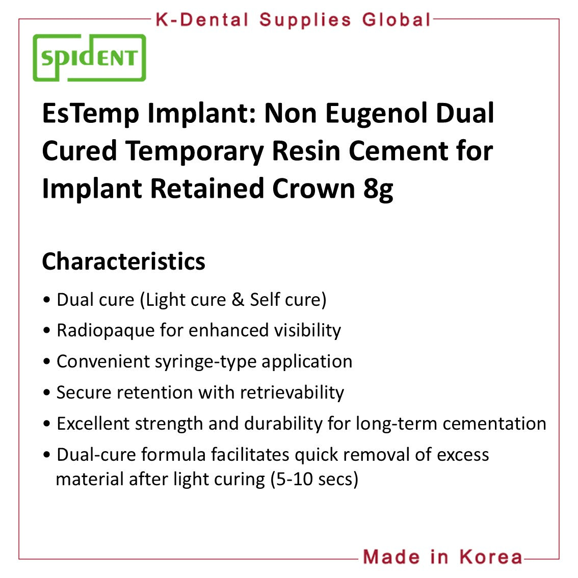EsTemp Implant Temporary Resin Cement 8g