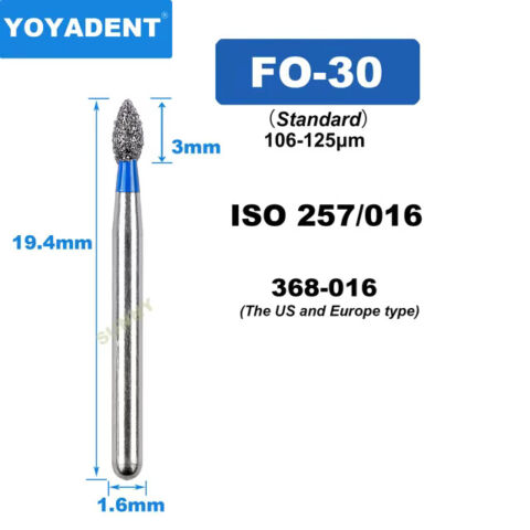 Dental Diamond Burs FO Standard for High Speed 1.6mm 10pcs/Pack