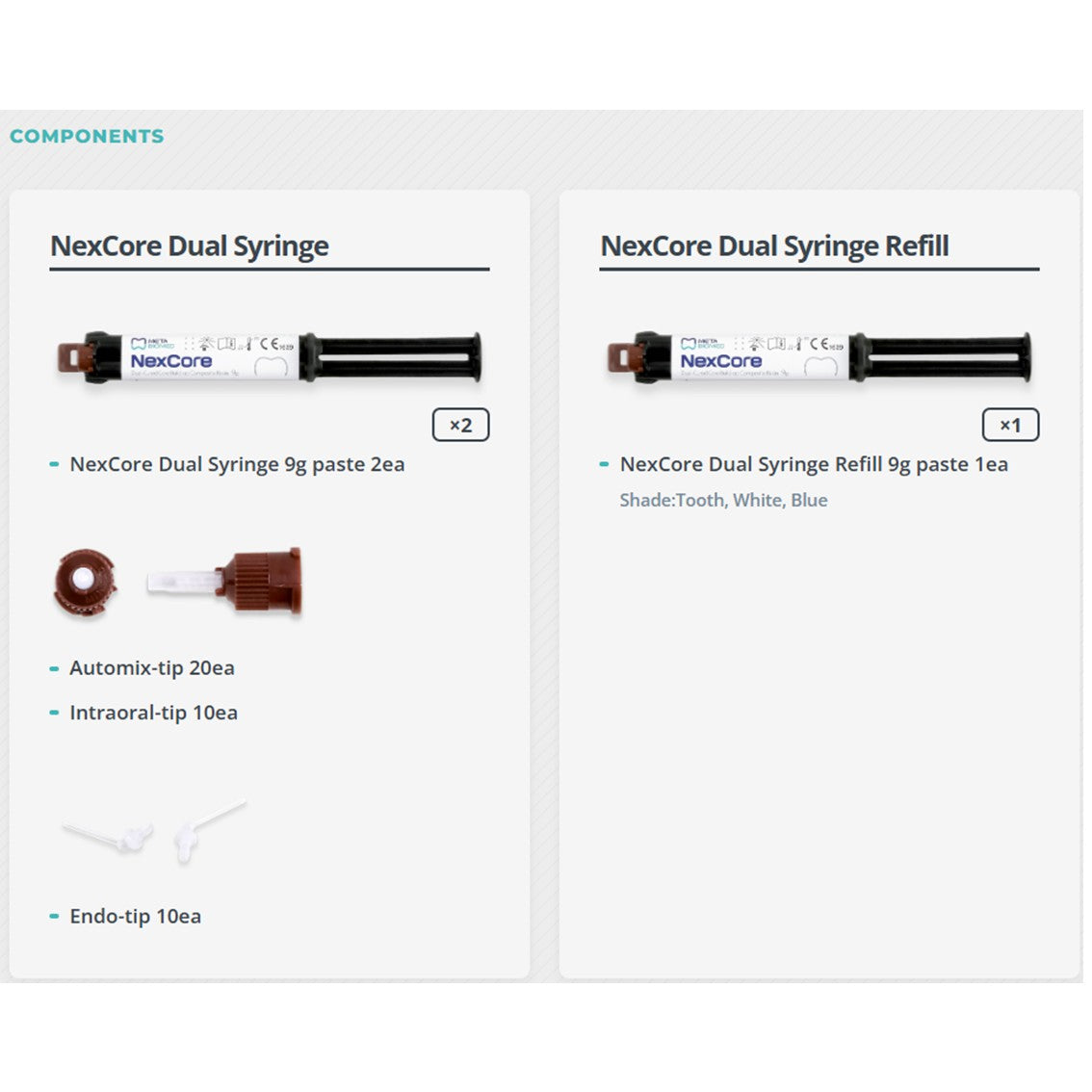 Nexcore Dual-cured core build-up composite Resin 9g x 2 Syringe