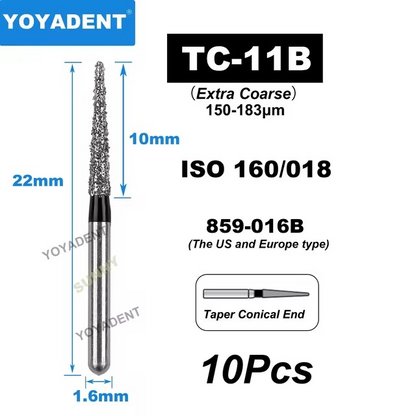 Dental Diamond Burs TC Type Taper Conical End for High-Speed 10Pcs/Pack