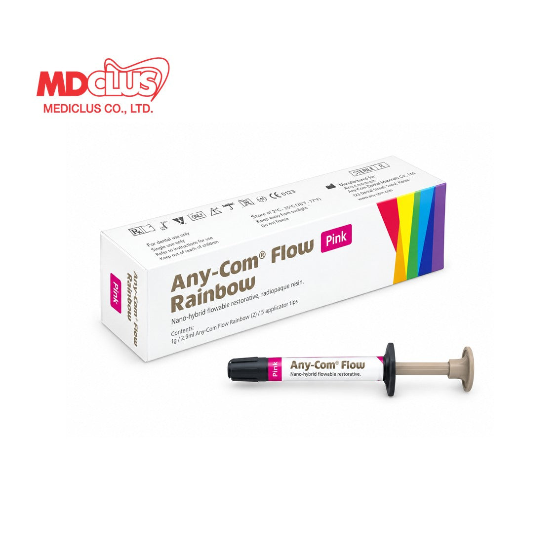 Any-Com Flow Rainbow Light-cured, Nano-hybrid Flowable Color Composite 2g x 1ea