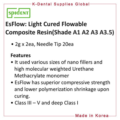 EsFlow Light Cured Flowable Composite Resin(Shade A1, A2, A3, A3.5)