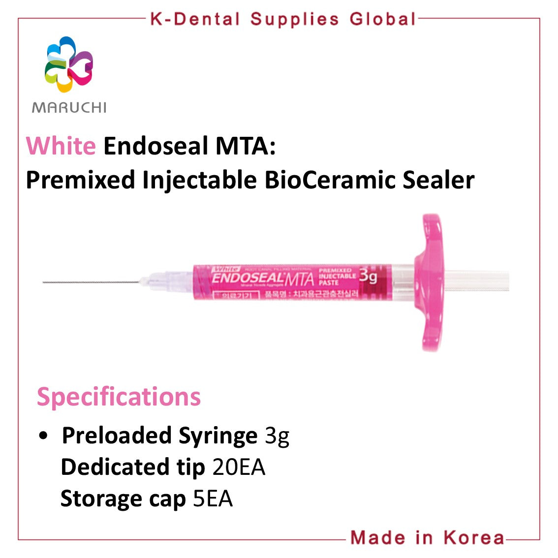 White Endoseal MTA Premixed Injectable BioCeramic Sealer 2 types