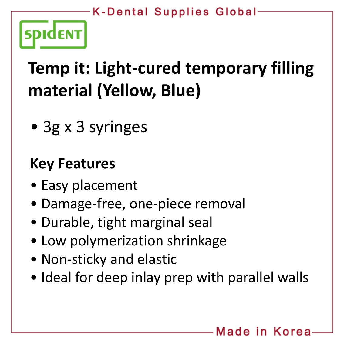 Temp it Light-cured temporary filling material (Yellow, Blue)