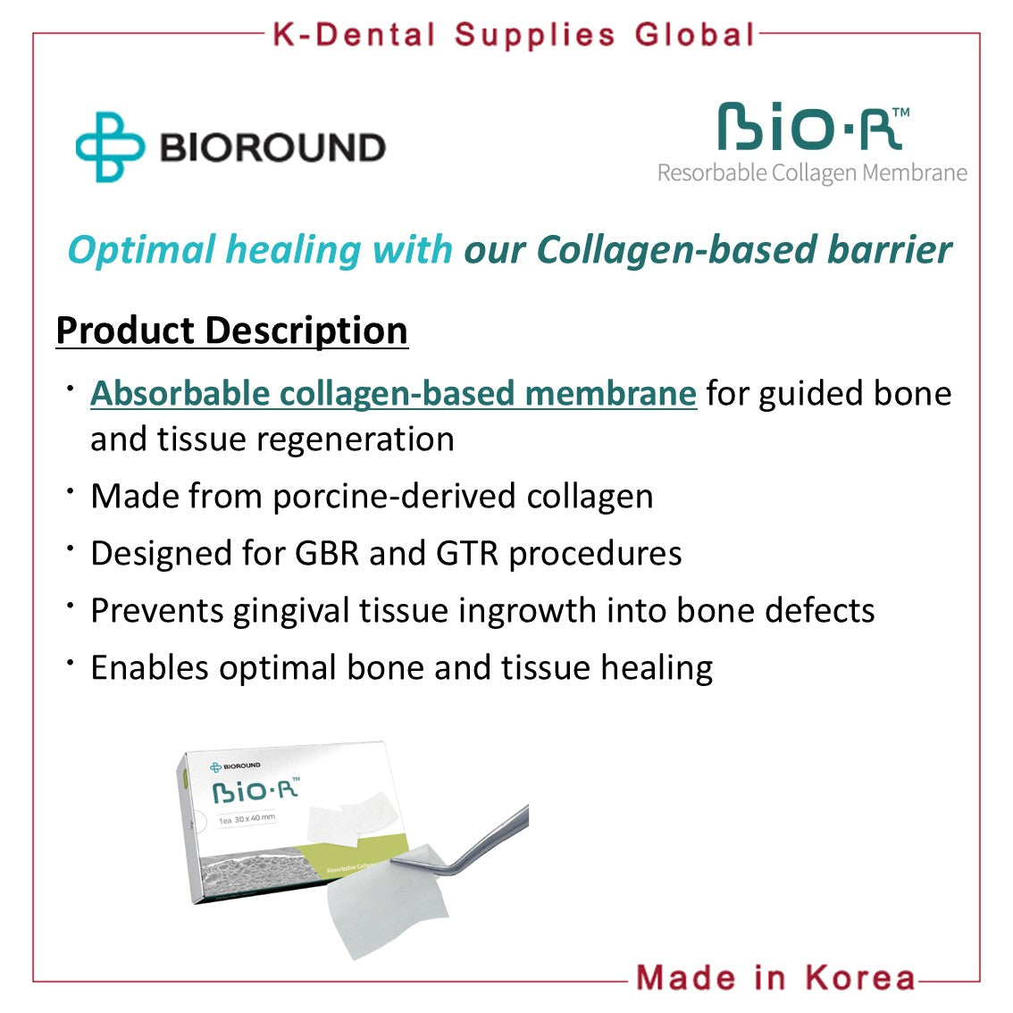 BIO-R Resorbable Collagen Membrane 4 Sizes