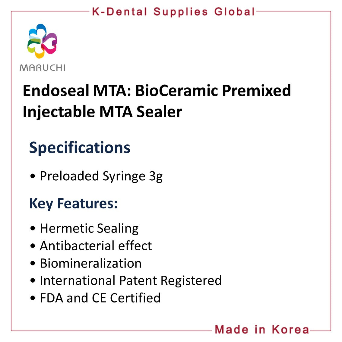 Endoseal MTA BioCeramic Premixed Injectable MTA Sealer