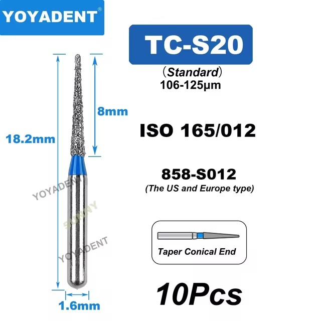 Dental Diamond Burs TC Type Taper Conical End for High-Speed 10Pcs/Pack