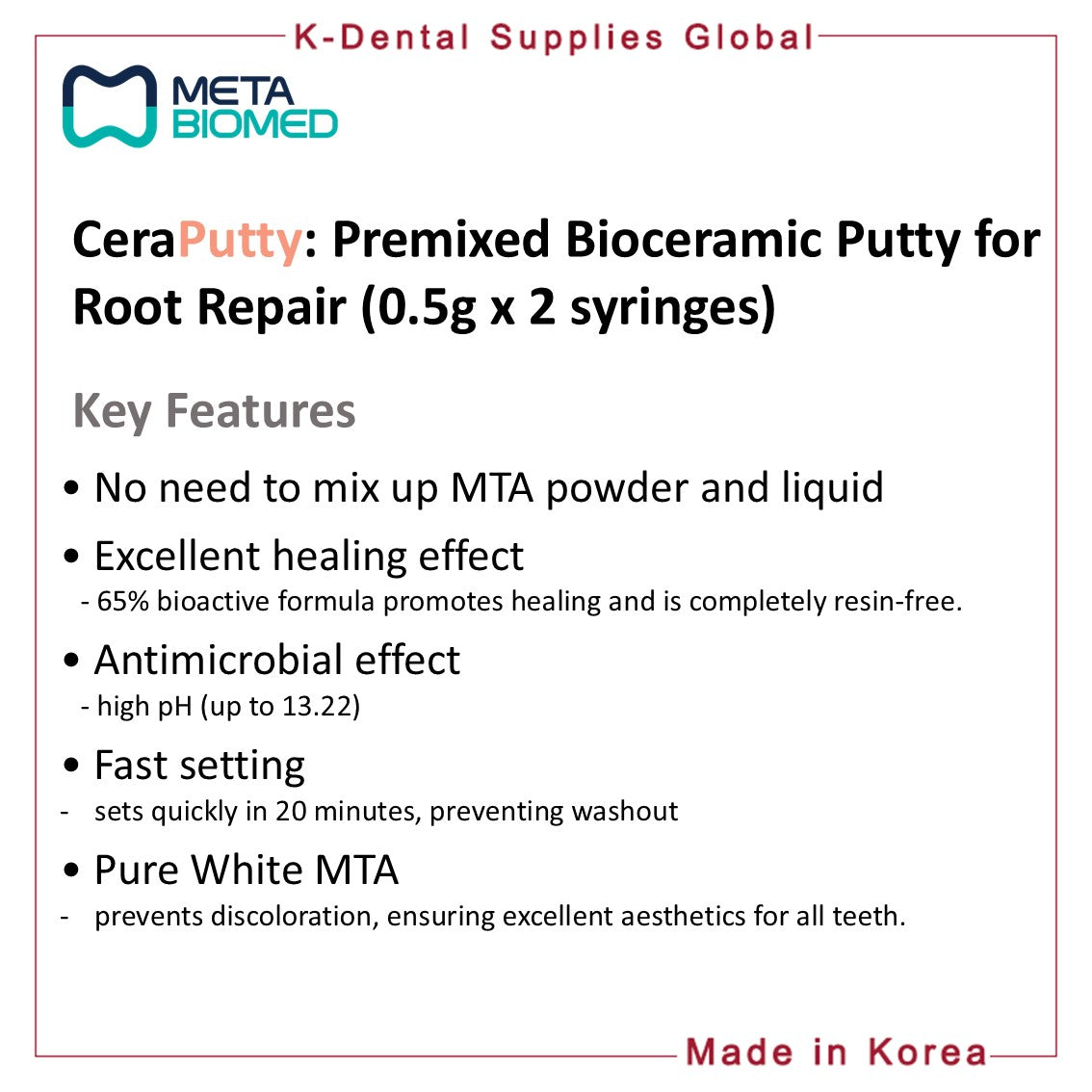 CeraPutty Premixed Bioceramic Putty (0.5g x 2 syringes)