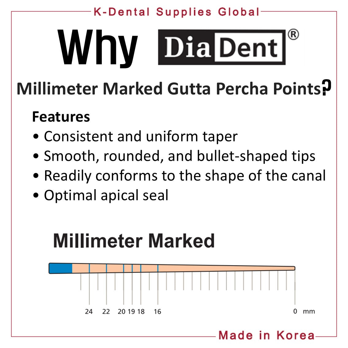 Dental Millimeter Marked Gutta Percha Points ML.029 All Sizes