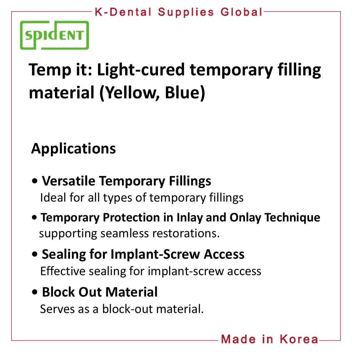 Temp it Light-cured temporary filling material (Yellow, Blue)