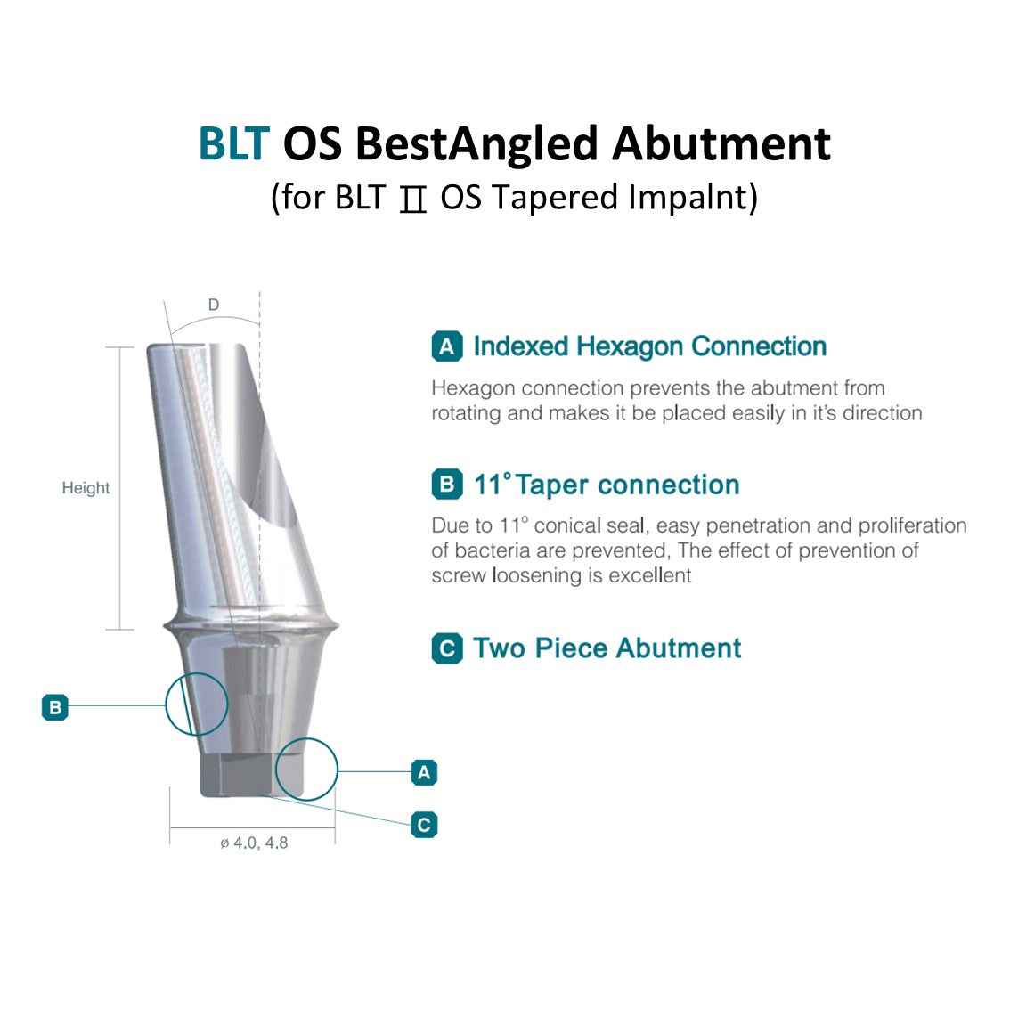 [Bone Level Tapered] BestAngled Abutment Mini/Regular Size, 15º/25º Angle