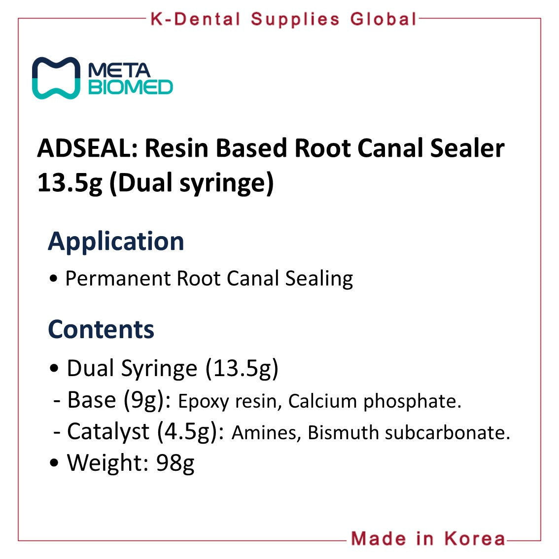 ADSEAL Resin Based Root Canal Sealer 13.5g (Dual syringe)