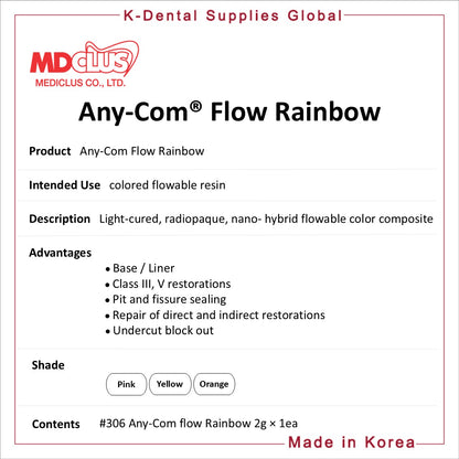 Any-Com Flow Rainbow Light-cured, Nano-hybrid Flowable Color Composite 2g x 1ea