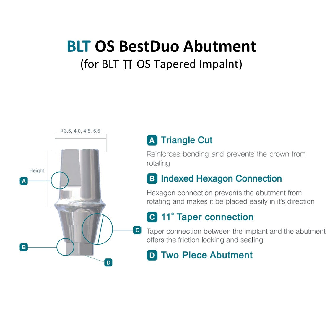 [Bone Level Tapered] BestDuo Abutment Diameter 3.5/4.0/4.8/5.5