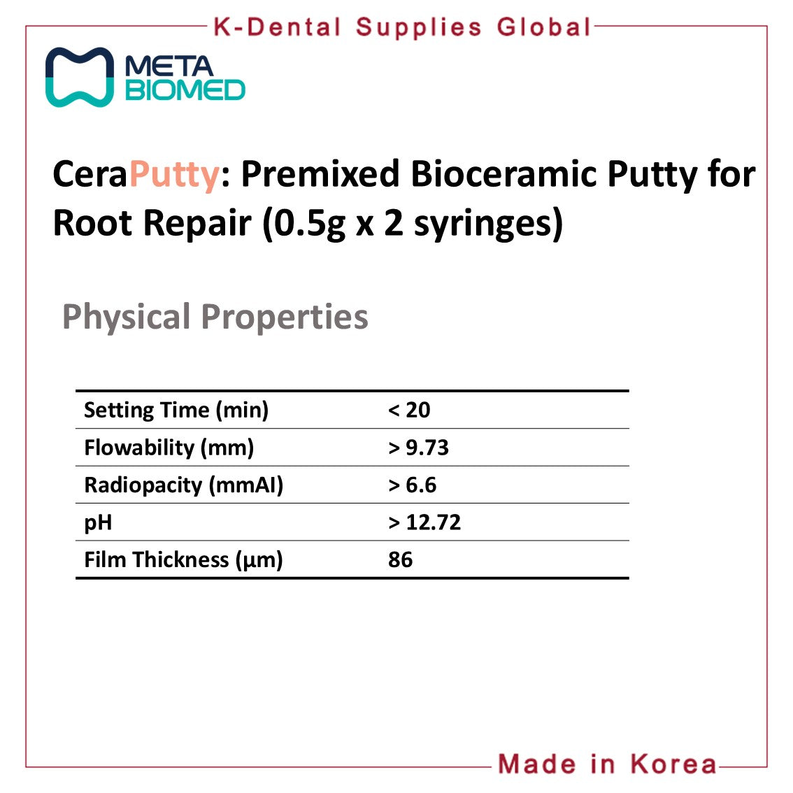 CeraPutty Premixed Bioceramic Putty (0.5g x 2 syringes)