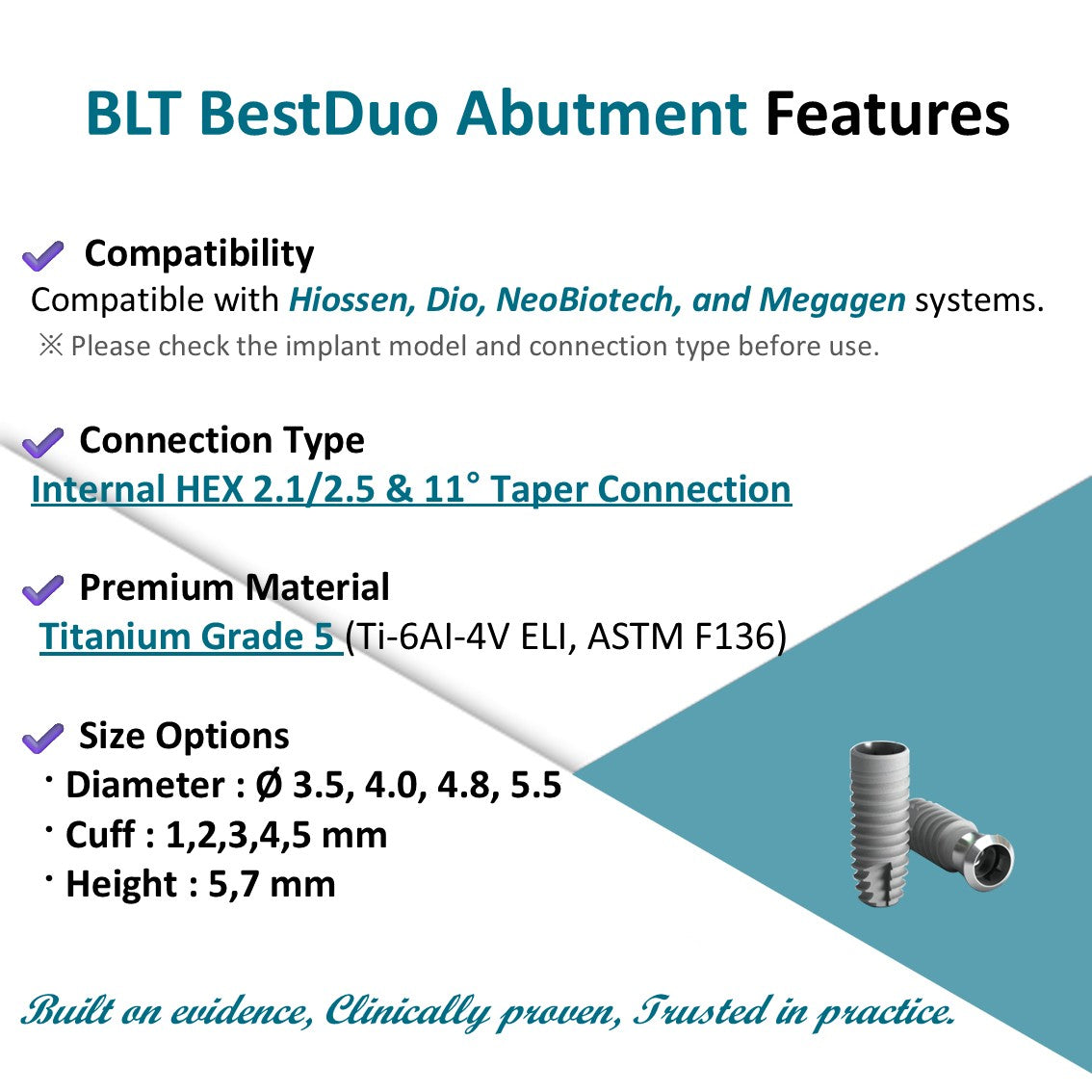 [Bone Level Tapered] BestDuo Abutment Diameter 3.5/4.0/4.8/5.5