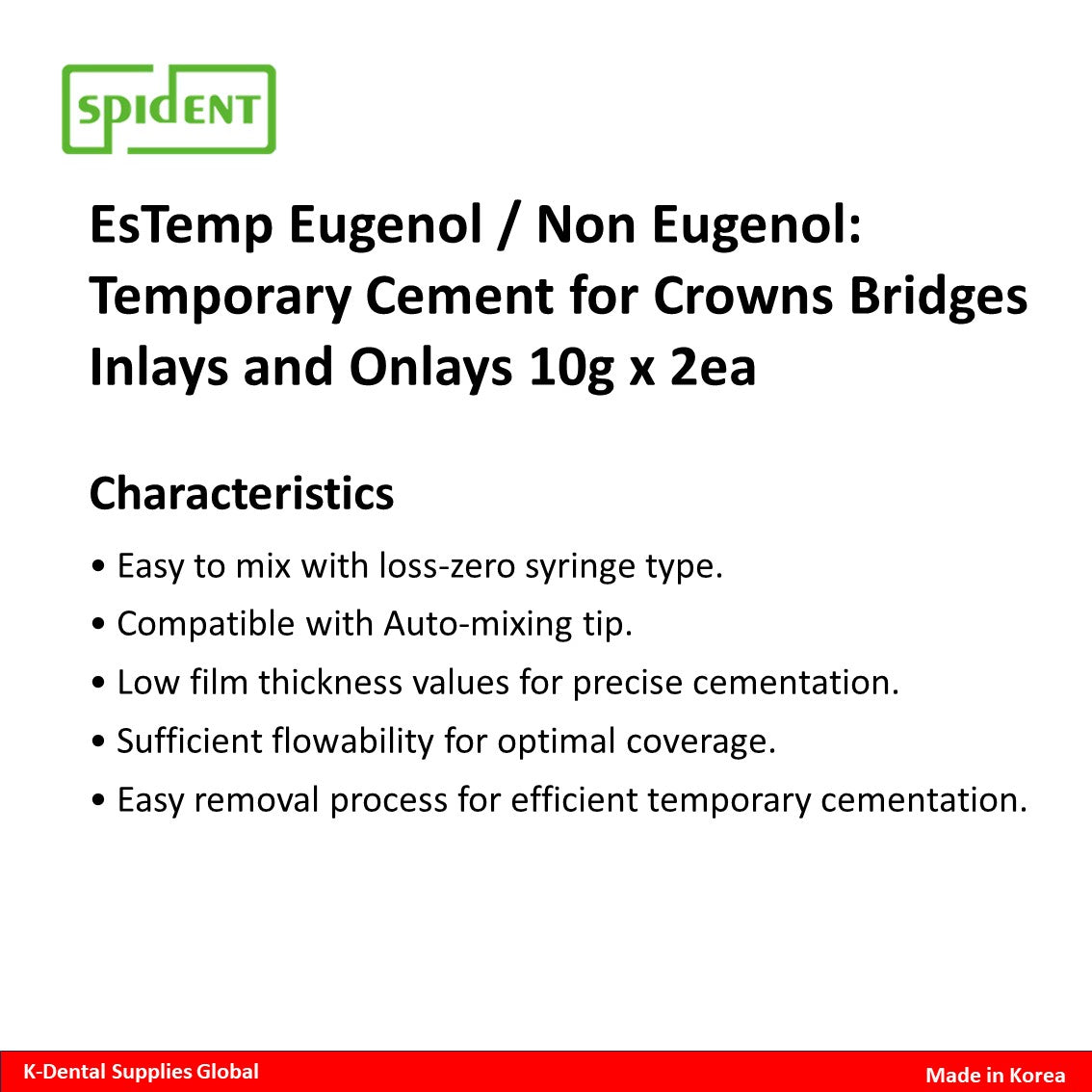 EsTemp Eugenol/NE Temporary cement for crown and bridge 10g x 2ea