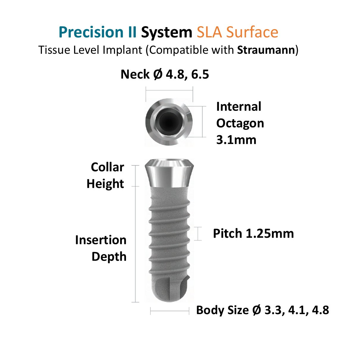 [Tissue Level Precision] Fixture Neck Diameter 6.5 Octa Compatible with Straumann, ITI Types