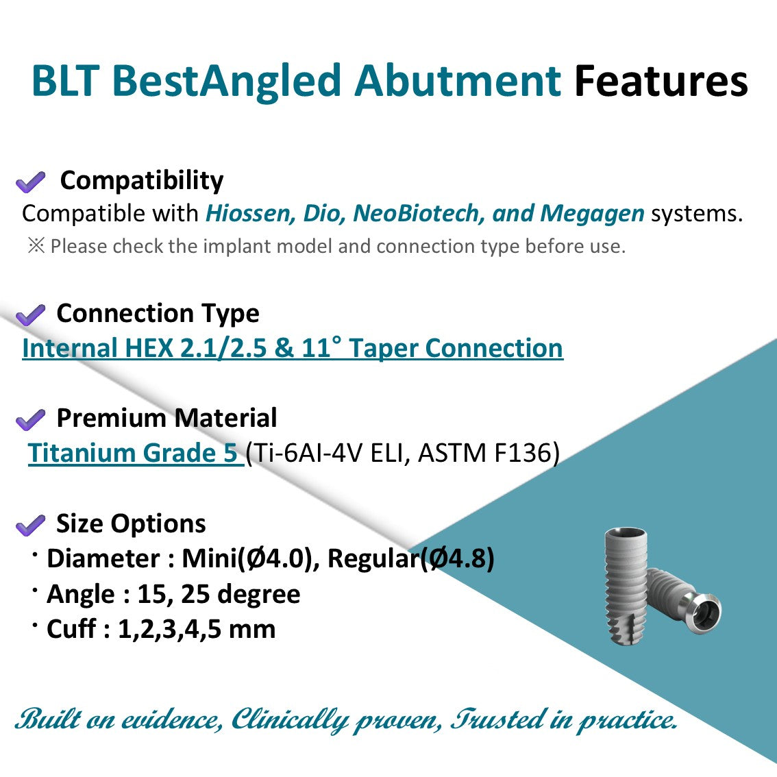 [Bone Level Tapered] BestAngled Abutment Mini/Regular Size, 15º/25º Angle