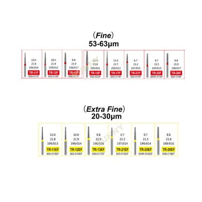 Dental Diamond Burs TF Fine/Extra Fine/Coarse type for High Speed 10pcs/Pack