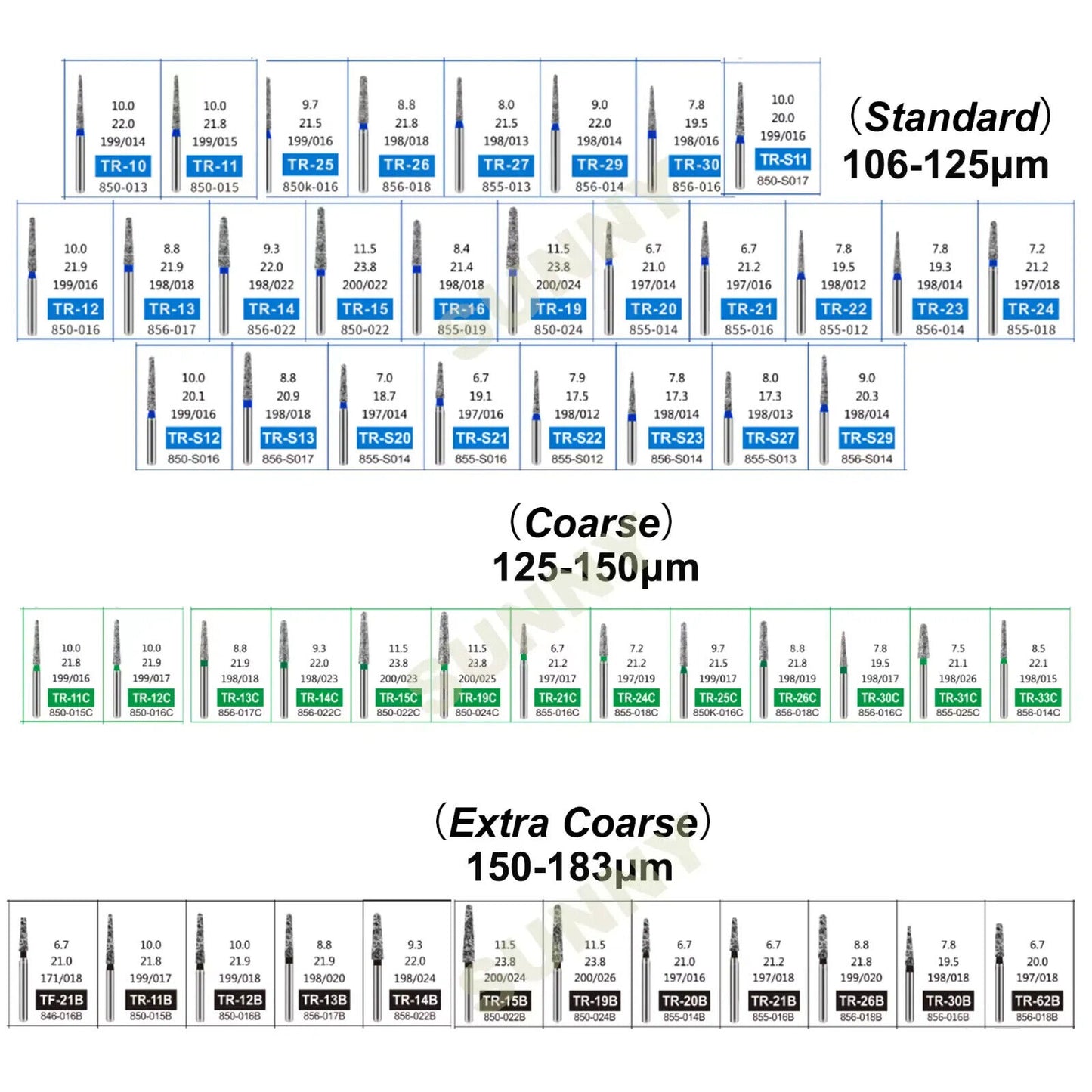 Dental Diamond Burs TF Standard for High-Speed 10Pcs/Pack