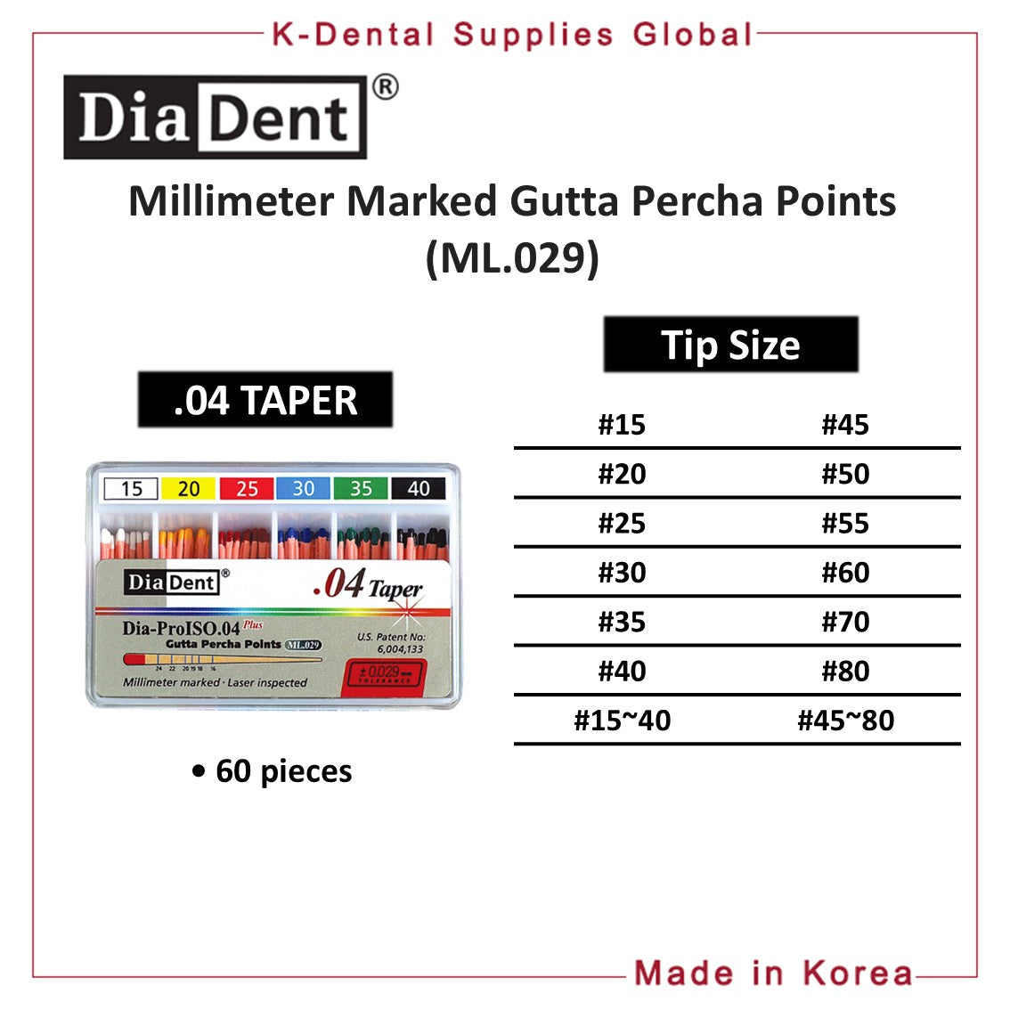Dental Millimeter Marked Gutta Percha Points ML.029 All Sizes