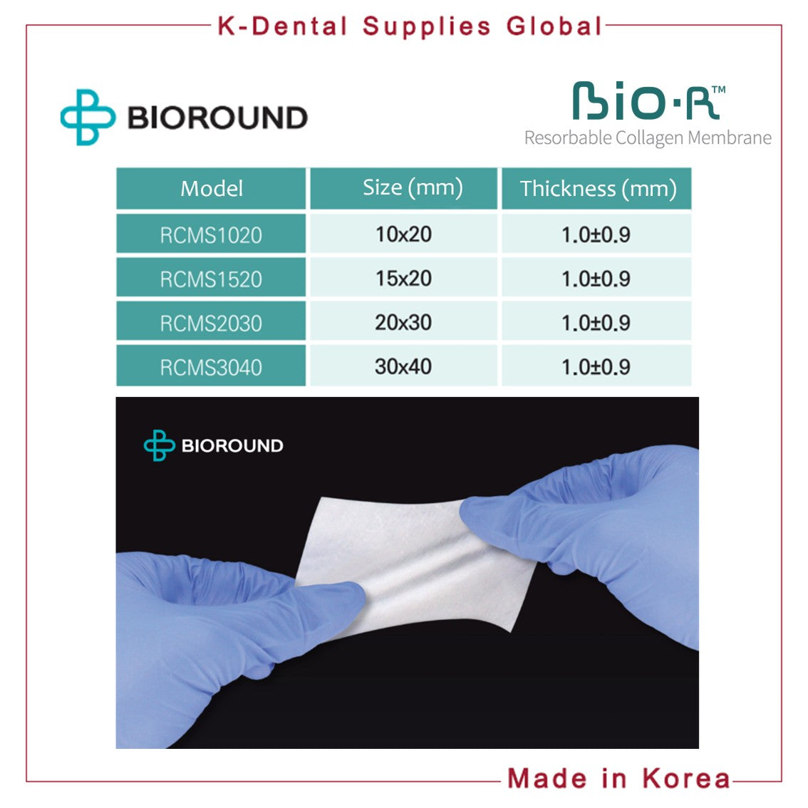 BIO-R Resorbable Collagen Membrane 4 Sizes