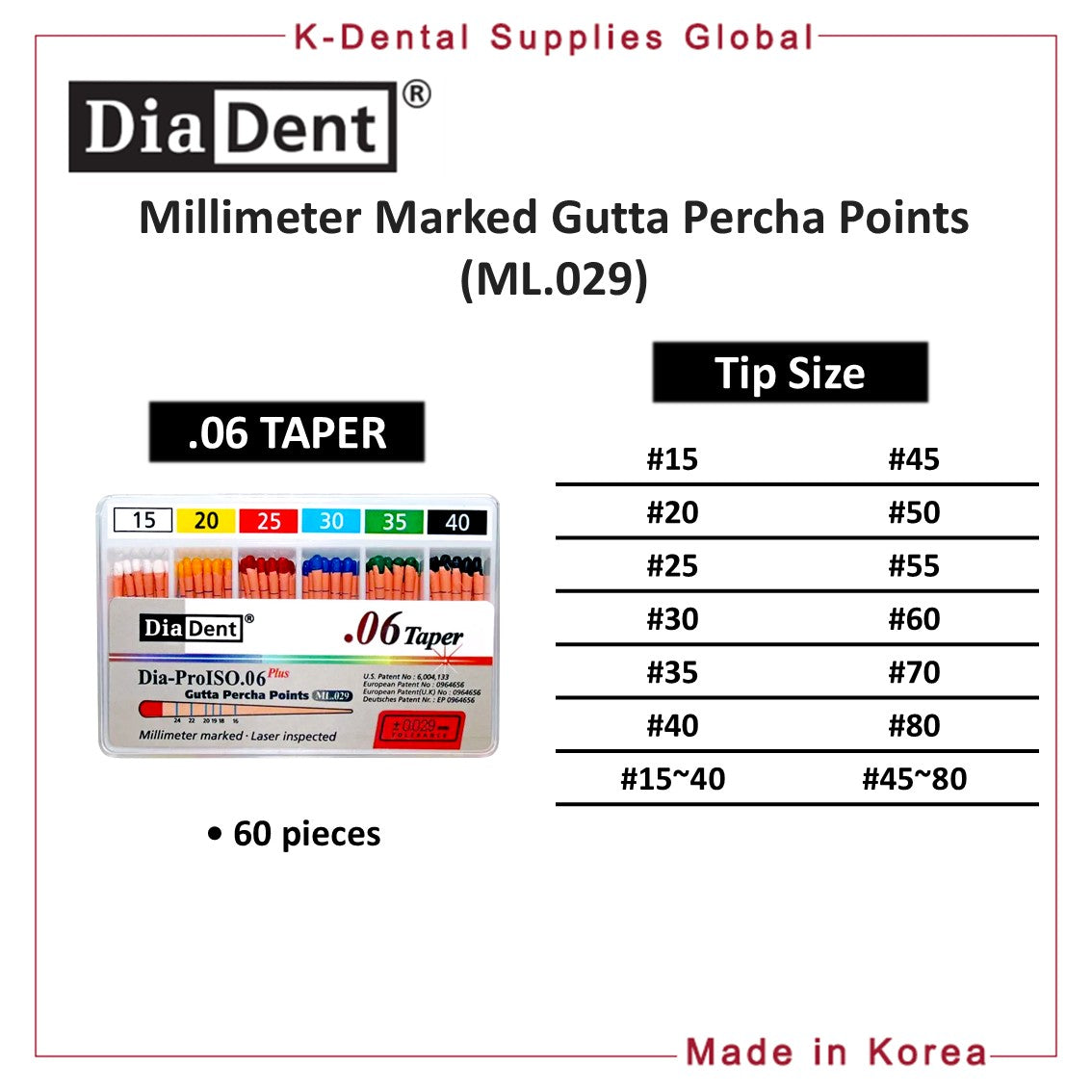 Dental Millimeter Marked Gutta Percha Points ML.029 All Sizes