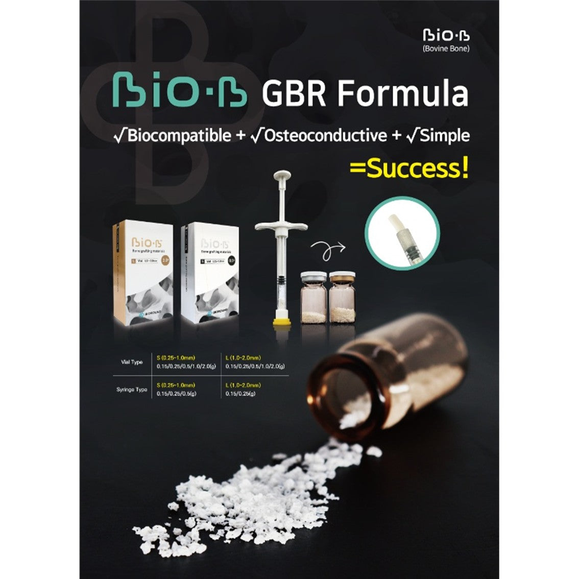 BIO-B Bovine Bone Grafting Materials Vial Small/Large Particle Size Weight 5 types