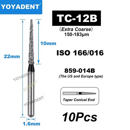 Dental Diamond Burs TC Type Taper Conical End for High-Speed 10Pcs/Pack