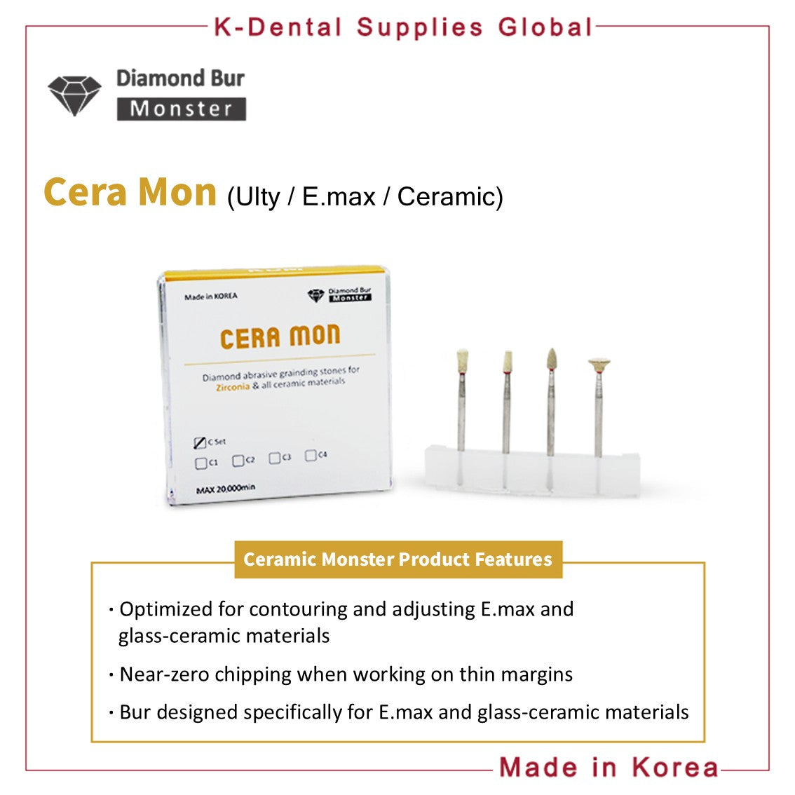 Cera Mon Diamond Stone Bur(Ulty / E.max / Ceramic)