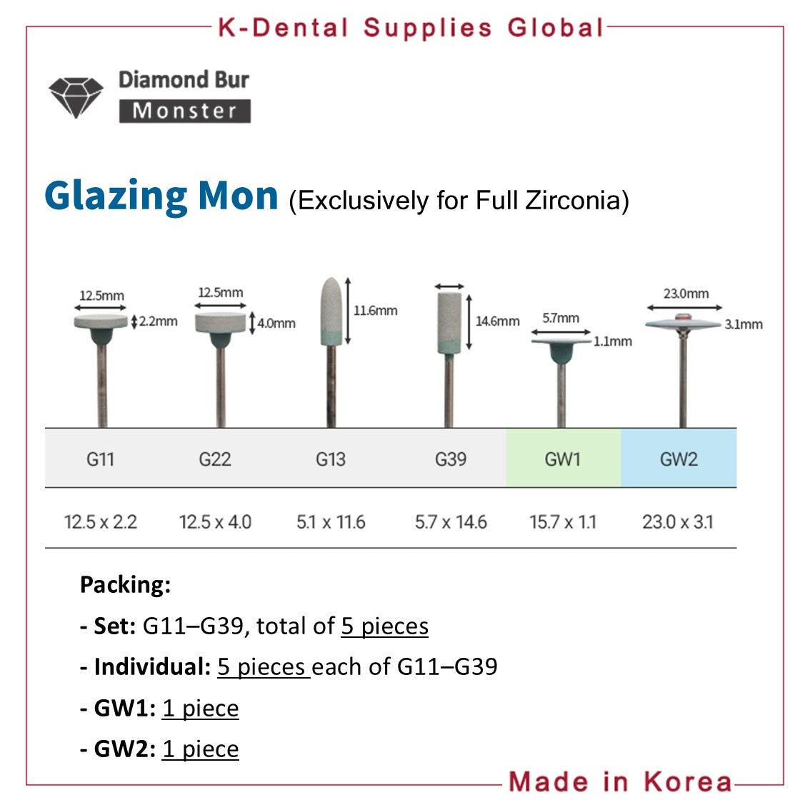 Glazing Mon Diamond Stone Bur(Exclusively for Full Zirconia)
