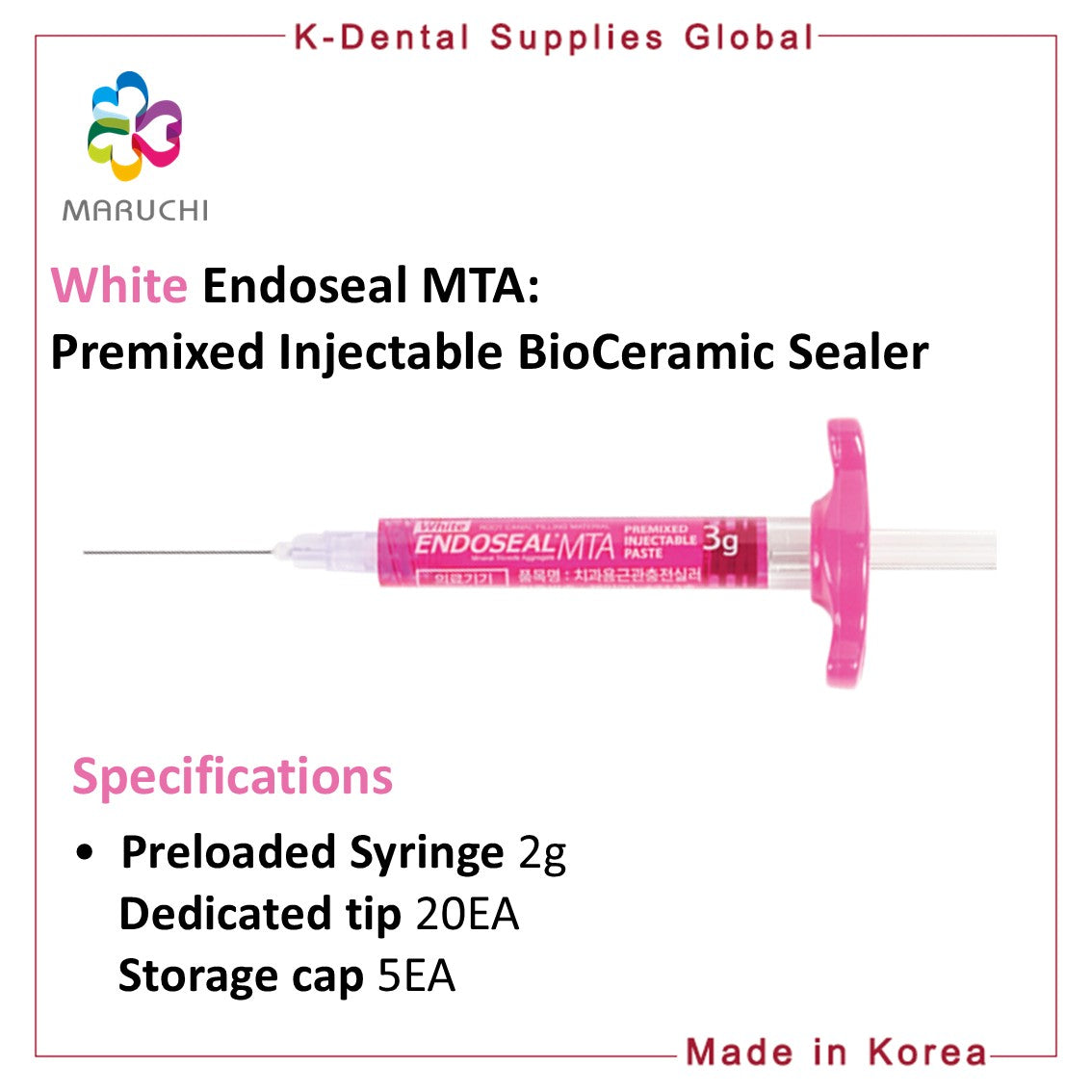 White Endoseal MTA Premixed Injectable BioCeramic Sealer 2g