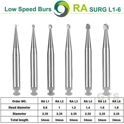 Dental Tungsten Carbide Low Speed Burs Round Head RA 1/4 - 10