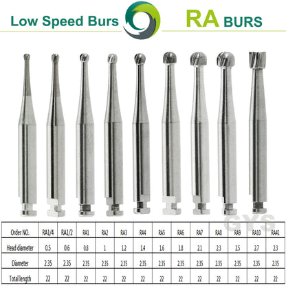 Dental Tungsten Carbide Low Speed Burs Round Head RA 1/4 - 10