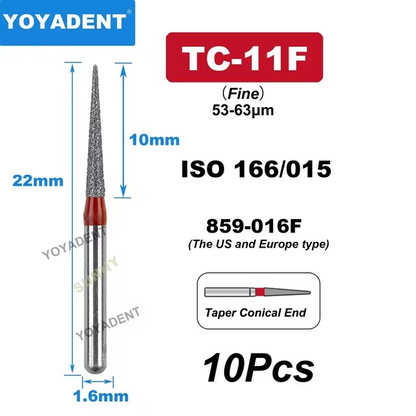 Dental Diamond Burs TC Type Taper Conical End for High-Speed 10Pcs/Pack