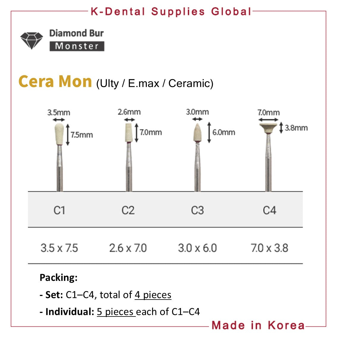 Cera Mon Diamond Stone Bur(Ulty / E.max / Ceramic)