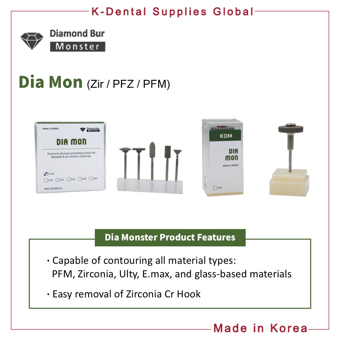 Dia Mon Diamond Stone Bur(Zir / PFZ / PFM)