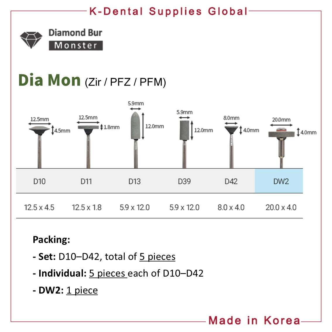 Dia Mon Diamond Stone Bur(Zir / PFZ / PFM)