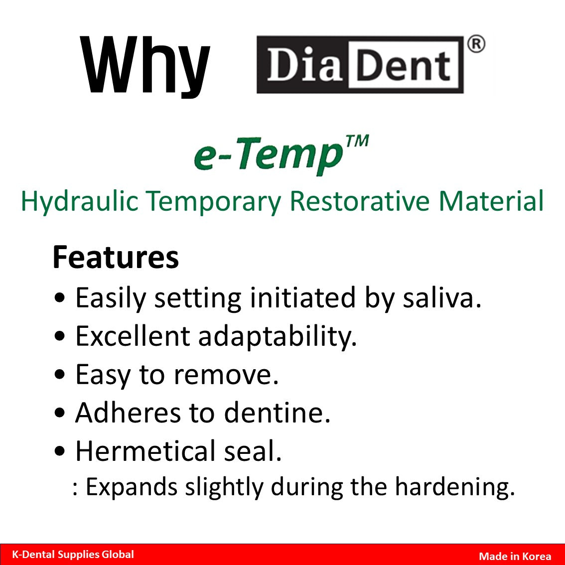 DIADENT e-temp Hydraulic Temporary Restorative Material 30g – K-Dental ...