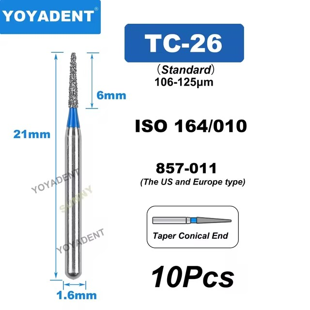 Dental Diamond Burs TC Type Taper Conical End for High-Speed 10Pcs/Pack