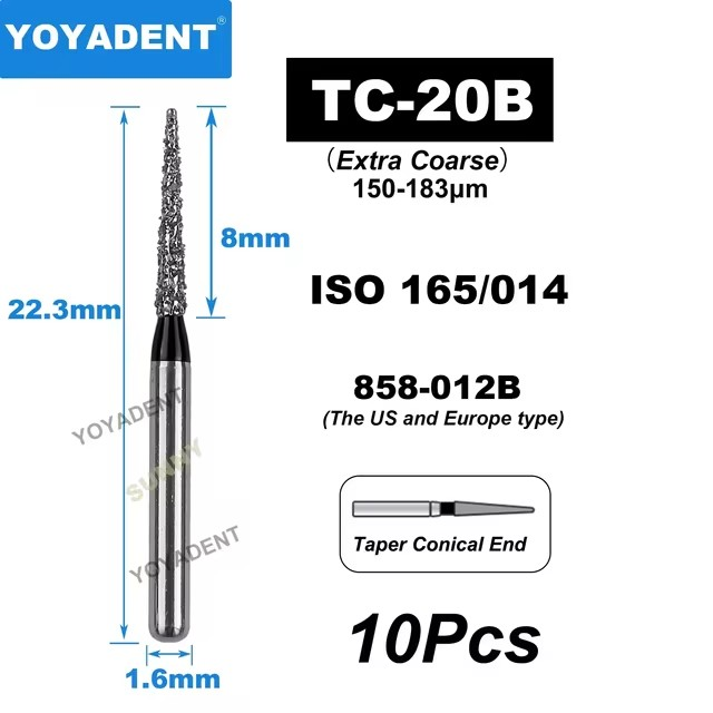 Dental Diamond Burs TC Type Taper Conical End for High-Speed 10Pcs/Pack