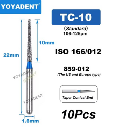 Dental Diamond Burs TC Type Taper Conical End for High-Speed 10Pcs/Pack