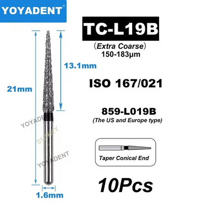 Dental Diamond Burs TC Type Taper Conical End for High-Speed 10Pcs/Pack