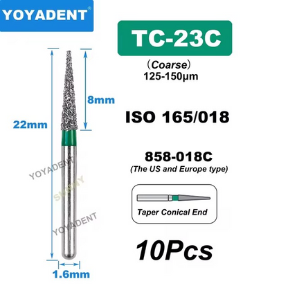 Dental Diamond Burs TC Type Taper Conical End for High-Speed 10Pcs/Pack