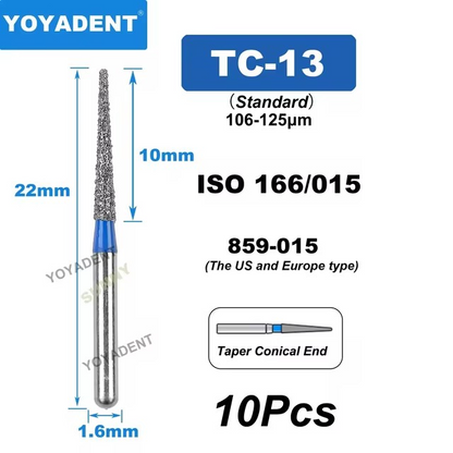 Dental Diamond Burs TC Type Taper Conical End for High-Speed 10Pcs/Pack