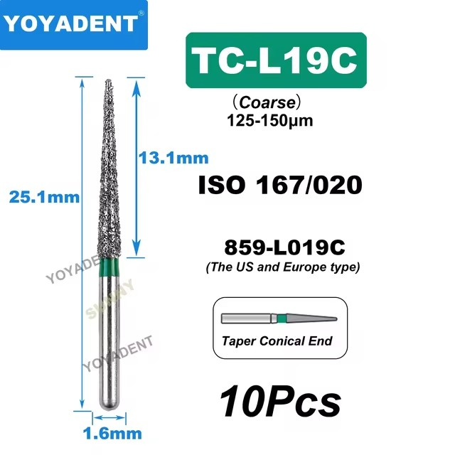 Dental Diamond Burs TC Type Taper Conical End for High-Speed 10Pcs/Pack